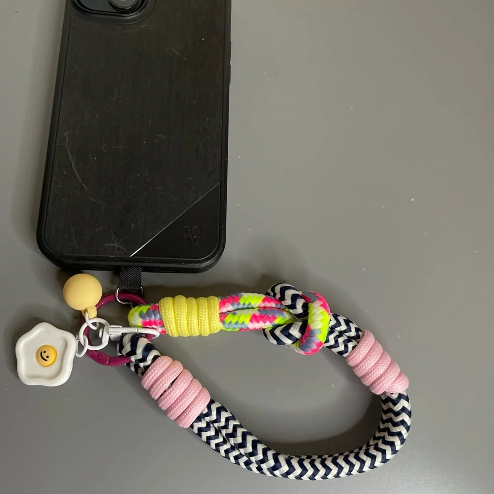 Multicolor Braided Phone Wrist Lanyard with Pink and Yellow Accents